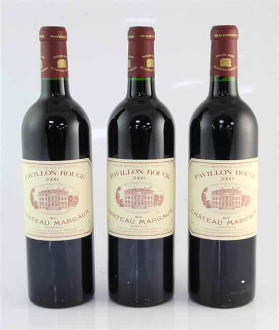 Three bottles of Pavillon Rouge du Chateau Margaux 2000,